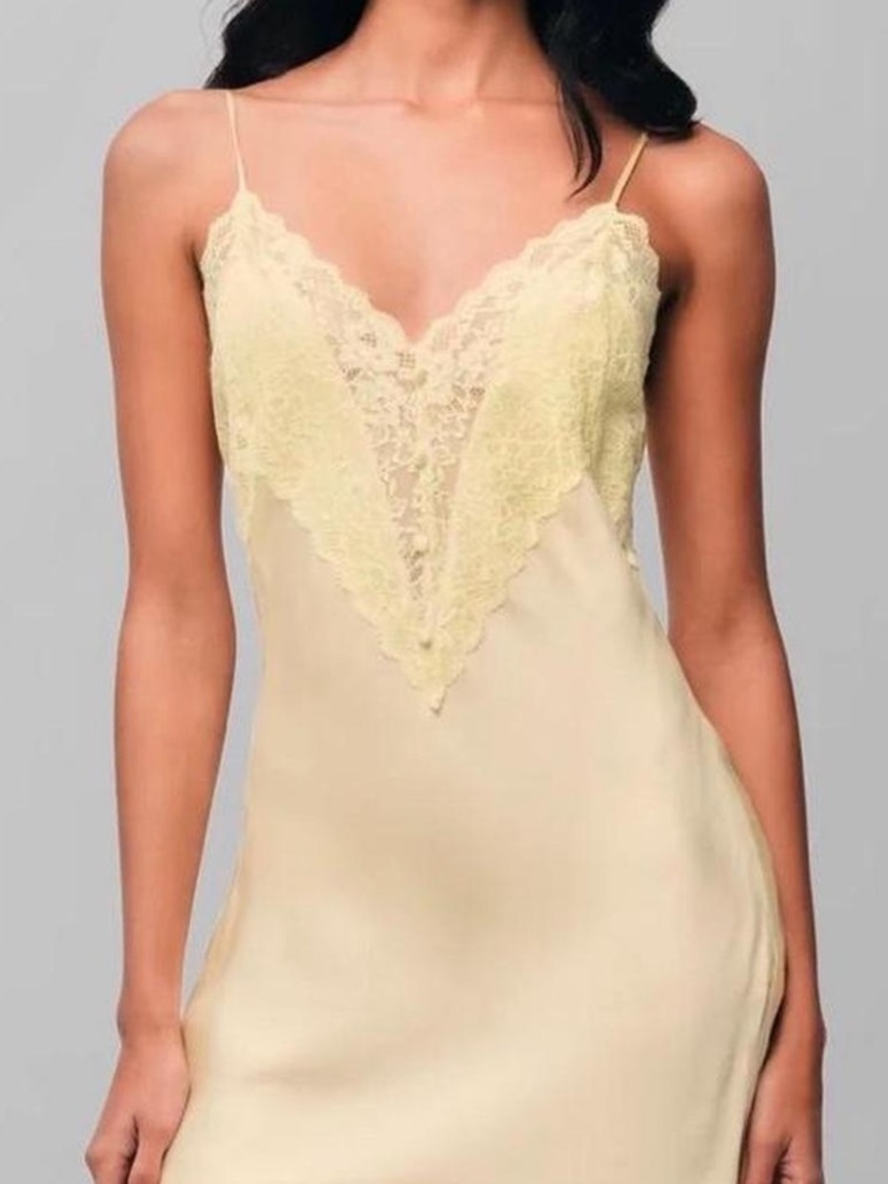 Danielle Guizio Lemon Lace-Trim Mini Slip Dress